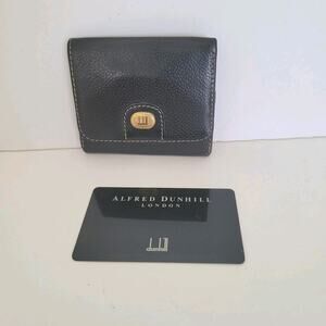Dunhill Designer Coin Mini Wallet Black Bifold Leather Small Compact Snap Pouch